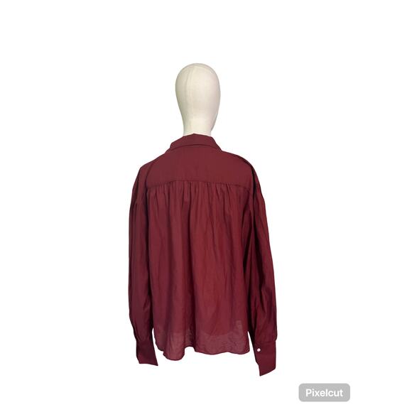 Madewell XL Oversized Popover Blouse Red Cotton Viscose Long Sleeve NWT $88 - Picture 4 of 6